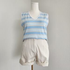 Y2K Liz Claiborne LizSport White Blue Green Stripe Knit Cotton Tank Top M